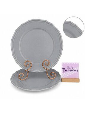 Ikea of Sweden ARV GRAY 15541 Scalloped Portugal Earthenware Dinner Plates Set 2
